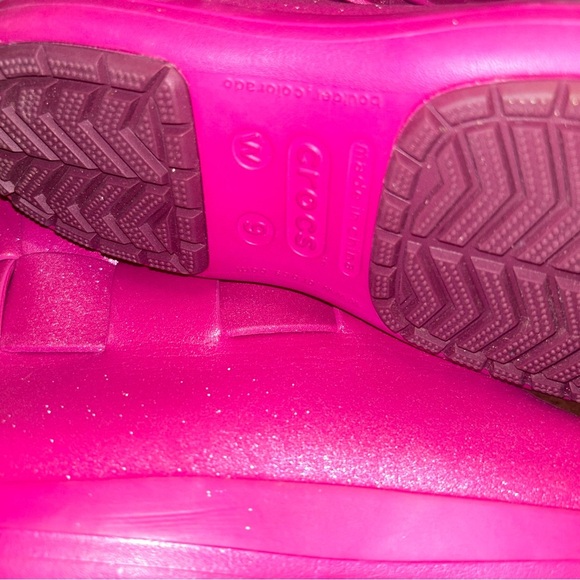 Rare CROCS WOMEN SUPERMOLDED IRI WEAVE PINK GLitter BOOTs size 9 - Picture 7 of 7